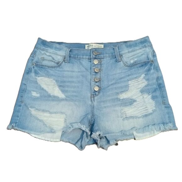 Mudd Button Fly High-Rise Shortie13 Women's Jrs Distressed Jean Shorts - Picture 1 of 4